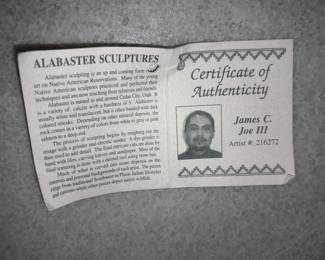Native American Alabaster Sculpture Signed By Artist "James C. Joe III" W/ Certificate