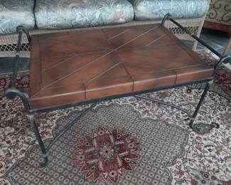 Wood/Tile Style Top Coffee Table W/ Cast Iron Legs
