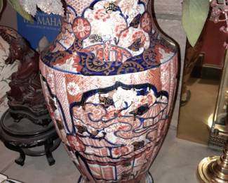 Large Porcelain Asian Vase W/ Faux Flowers