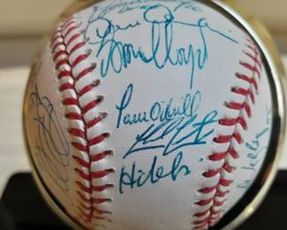 Official American League Baseball In Custom Display Case Autographed By 32 Members Of "The Greatest Season Ever 125-50" 1998 NY Yankees Team. (Uncertified).