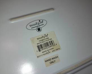 Mudpie White Rectangular Platter W/ Silver Toned Carrying Handles
