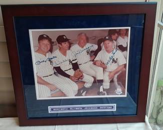 Photograph of NY Yankees Mickey Mantle #7, Billy Martin #1, Joe DiMaggio #5, & Whitey Ford #16 Autographed By Mickey Mantle, Billy Martin, Joe DiMaggio, & Whitey Ford. (Certified By PSA/DNA With Letter Of Authenticity.)