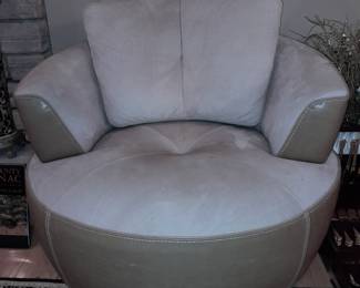 BEAUTIFUL Modern Round Suede And Leather Swivel Chair With Chrome Base (Hand Made In Italy)