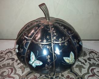 Oversized Black & Gold Painted Decorative Pumpkin Box (Original Purchase Price Of $398 From Wallis Grant Interiors.)
