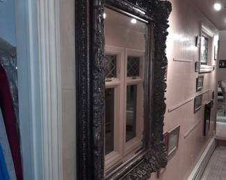 LARGE Ornate Wood Carved Mirror W/ Bronze Finish