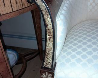 Hand Painted Wood Carved Chair With Custom Ivory Colored Fabric - 2 Available (Most Likely Imported From Italy)