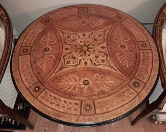 Beautiful Handmade Multi-Wood Round Black & Brown Accent Table With Intricate Base/Leg Supports (Imported From Italy)