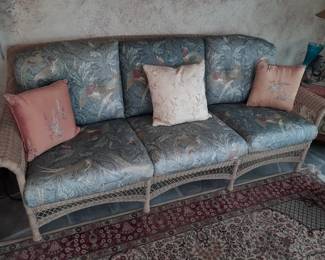 Brown Jordan Wicker 3 Seat Sofa W/ Fern Leaf Upholstered Cushion (Originally Purchased From Wallis Grant Interiors.)