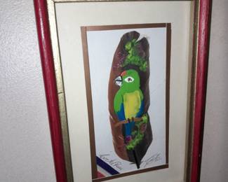 Framed Painted Feather Signed By The Artist From Costa Rica