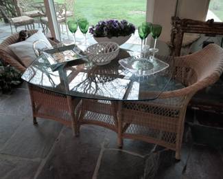 Brown Jordan Bamboo Glass Top Table With 2 Arm Chairs (Originally Purchased From Wallis Grant Interiors.)