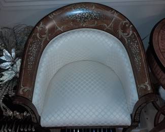 Hand Painted Wood Carved Chair With Custom Ivory Colored Fabric - 2 Available (Most Likely Imported From Italy)