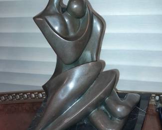 "Tender Embrace" Bronze Sculpture On Marble Base Signed "Thomas"