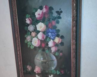Framed Floral Painting Signed By The Artist