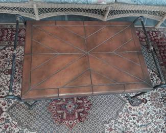 Wood/Tile Style Top Coffee Table W/ Cast Iron Legs