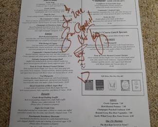 Autographed Celebrity Chef Menu From "The Commander's Palace"