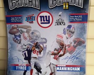 NY Giants "A Giant Catch Super Bowl XLII" & "A Giant Catch II Super Bowl XLVI" Dual Poster Autographed By David Tyree #85 & Mario Manningham #82. (Certified By MAB Celebrity Services). Measures 16x20.