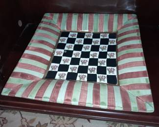 Mackenzie-Childs Striped & Checkboard Square Serving Platter W/ Stamp 