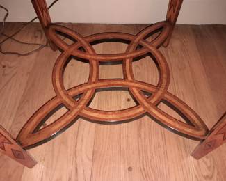 Beautiful Handmade Multi-Wood Round Black & Brown Accent Table With Intricate Base/Leg Supports (Imported From Italy)