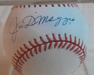 Baseball In Display Case Autographed By Joe DiMaggio. (Uncertified).