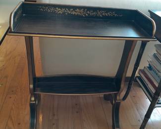 Black End Table W/ Gold Painted Trim Details (Original Purchase Price Of $588 From Wallis Grant Interiors.)