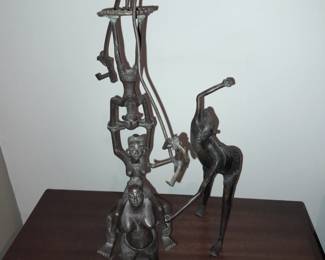 African Balancing Sculpture W/ "Hear No Evil, Speak No Evil, Say No Evil")