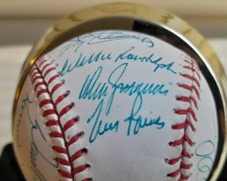 Official American League Baseball In Custom Display Case Autographed By 32 Members Of "The Greatest Season Ever 125-50" 1998 NY Yankees Team. (Uncertified).