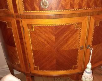 Late 20th Century Vintage Regency Marquetry Demilune Console Cabinet W/ Inlaid Wood (Italy)