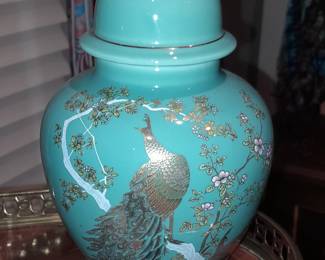 Vintage Teal Asian Urn Exclusively For Bamberger's Department Stores