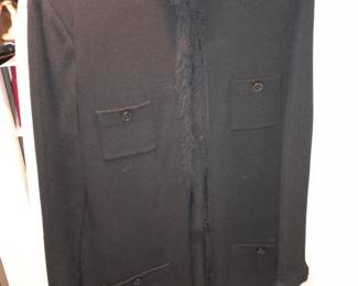 St. John Collection Black Jacket W/ Ruffled Trim