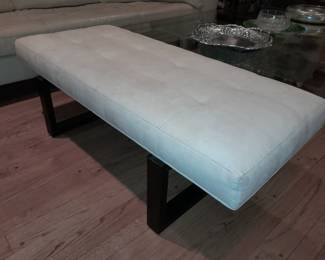 Tan Suede Upholstered Bench W/ Black Legs