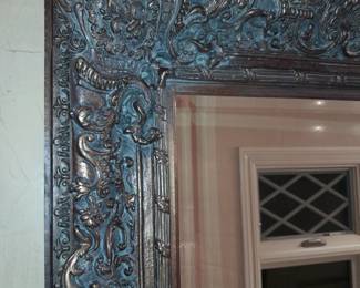 LARGE Ornate Wood Carved Mirror W/ Bronze Finish