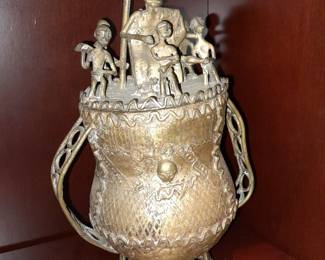 Hand Crafted Bronze African (Ashanti Tribe) Figural Urn Pot Vessel