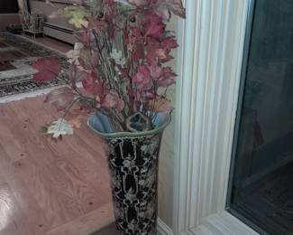 Floral Arrangement In Oversized Porcelain Vase W/ Brass Base