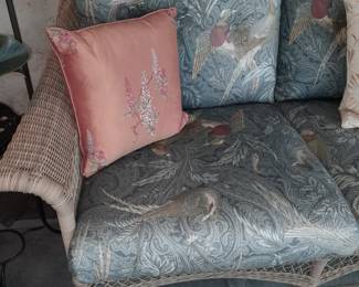 Brown Jordan Wicker 3 Seat Sofa W/ Fern Leaf Upholstered Cushion (Originally Purchased From Wallis Grant Interiors.)