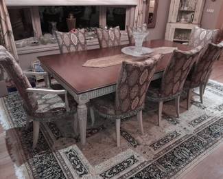 Dining Table W/ 8 Chairs Features A Rope Cherry With An Antico Finish, Fluted Apron, Rounded Legs, & 2 24" Self Storing Leaves With A Special Hidden Leaf Drawer Mechanism By Invincible IPF (Original Purchase Price Of Approximately $30,000 From Wallis Grant Interiors.)