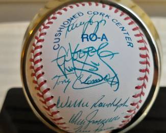 Official American League Baseball In Custom Display Case Autographed By 32 Members Of "The Greatest Season Ever 125-50" 1998 NY Yankees Team. (Uncertified).