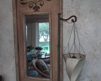 Wood Framed Wall Mirror W/ Hanging Windsock Decoration On Stand