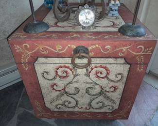Hand Painted Scroll Design Trunk End Table (Original Purchase Price Of $615 From Wallis Grant Interiors.)