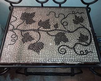 Mosaic Cast Iron 2 Level Bar Cart W/ Hand Tiled Shelves & Wheels (Original Purchase Price Of $1,094 From Wallis Grant Interiors.)