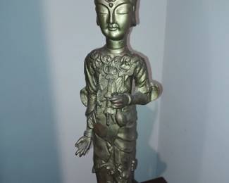 LARGE Bronze Guanyin Of Medicine Chinese Bronze Figure Mounted To A Wooden Jewelry Box W/ Brass Hardware