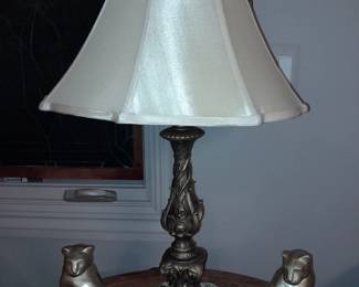 Gold Painted Table Lamp W/ Decorative Gold Cats