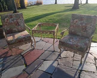 Collectible Outdoor Cast Iron Patio Furniture By "Brown Jordan" With Cushions & Glass Tops