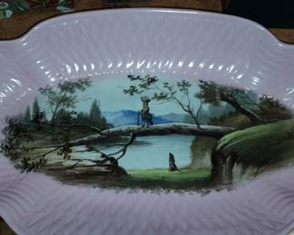 Antique Limoges Pink Oval Plater W/ Handpainted Scene