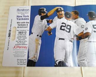 NY Yankees JC Penny Promotional Handheld Stadium Banner Autographed By Joe Torre. (Uncertified). Measures 12x27.