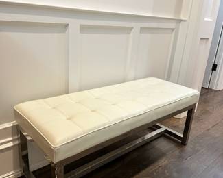 White leather and steel bench