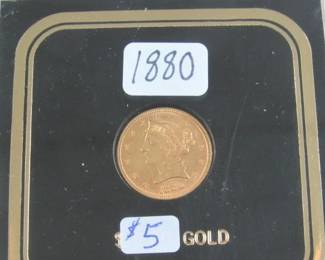 1880 Gold 5.00 Coin