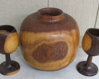 Wood Vase & Goblets