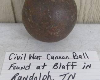 Civil War Cannonball - Found at Bluff in Randolph, TN - Tipton County