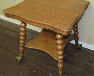 Large Oak Parlor Table w/Large Glass Ball Feet