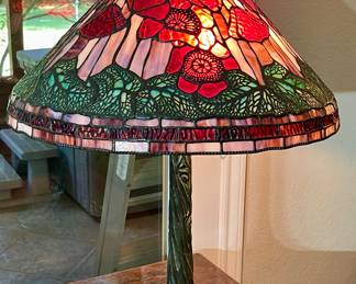 Tiffany Style Red Poppy Heavy Brass Lamp